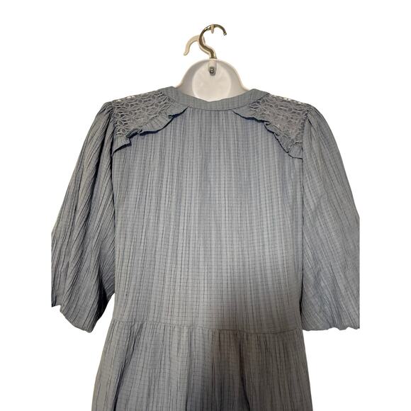 Betsey Johnson Blue Textured Cotton Dress M | Cottagecore Puff Sleeve Boho - Picture 4 of 10